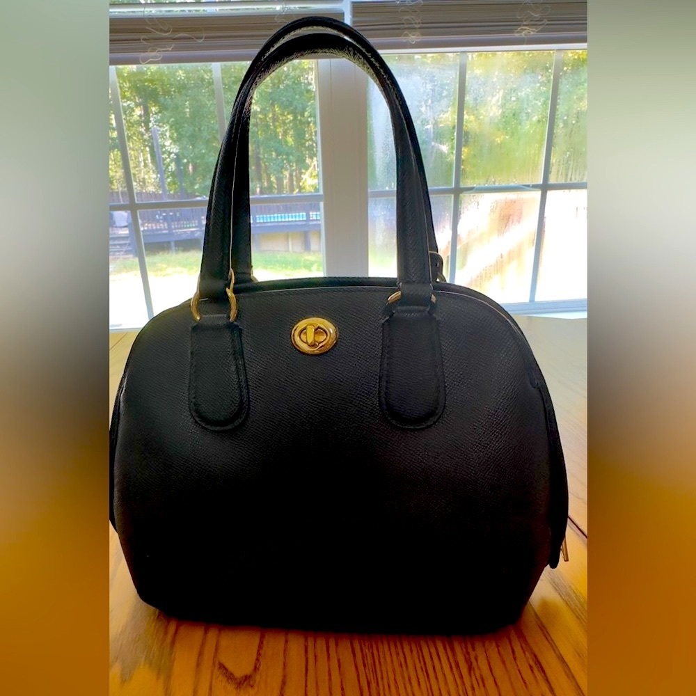 Coach Deep Navy Blue Satchel with Gold Turnlock